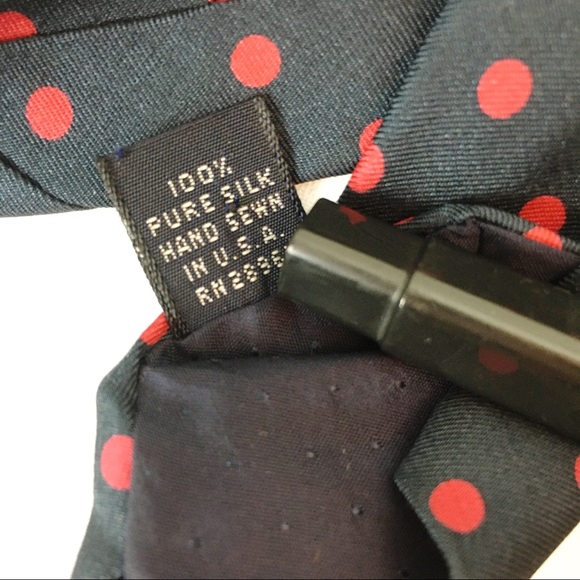 Vintage Burberry Silk Navy Red Polka Dot Tie - Picture 8 of 11